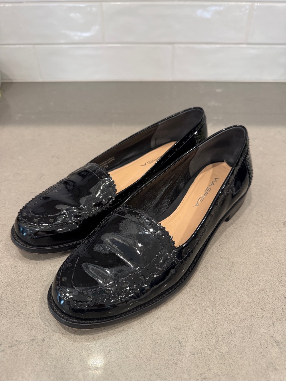 Via Spiga Black Patent Leather Loafers